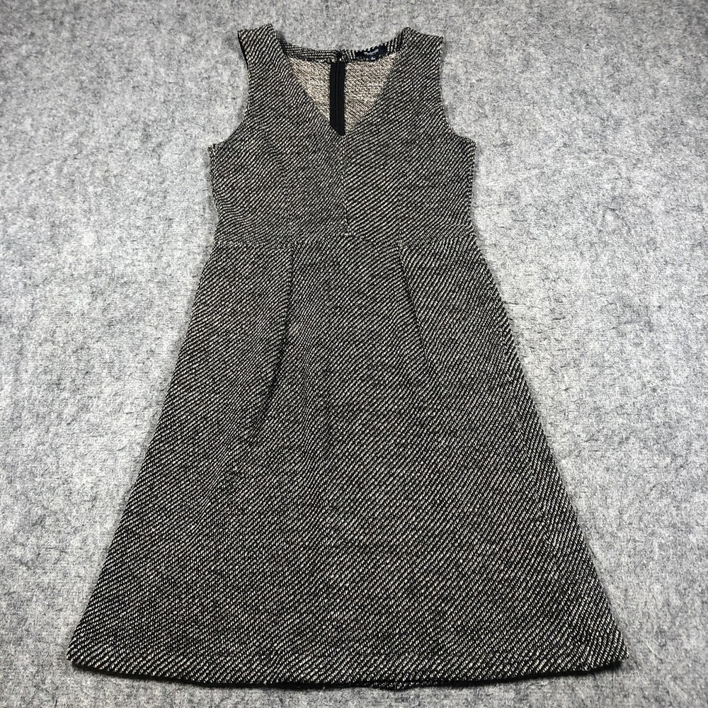 Madewell Dress Womens S Gray Herringbone Knit Fit & Flare V‎ Neck Sleeveless